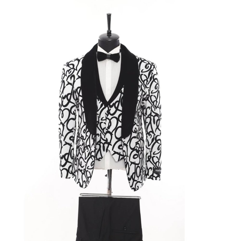 Derman White Patterned Glittery Fabric Tuxedo